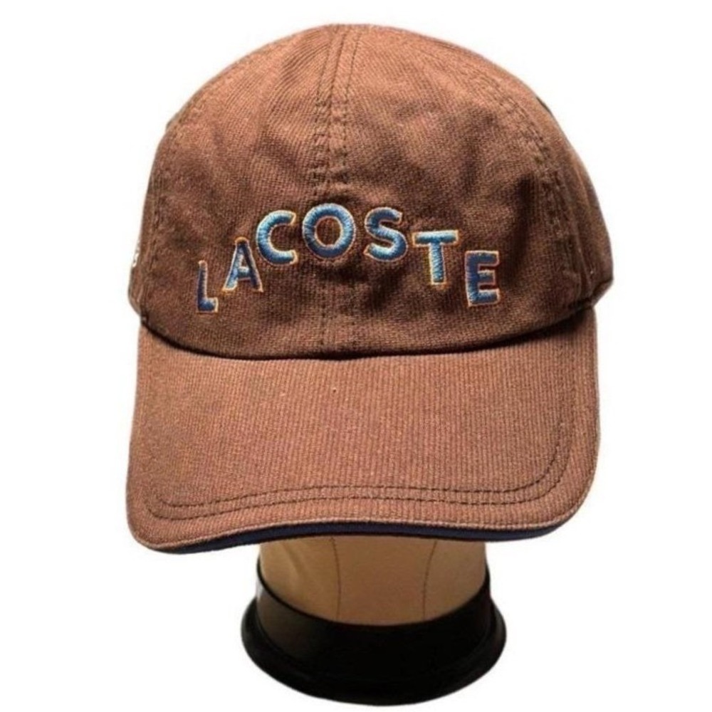Lacoste Brown Corduroy Embroidered Logo Baseball Cap Hat OSFM Dad Hat Retro